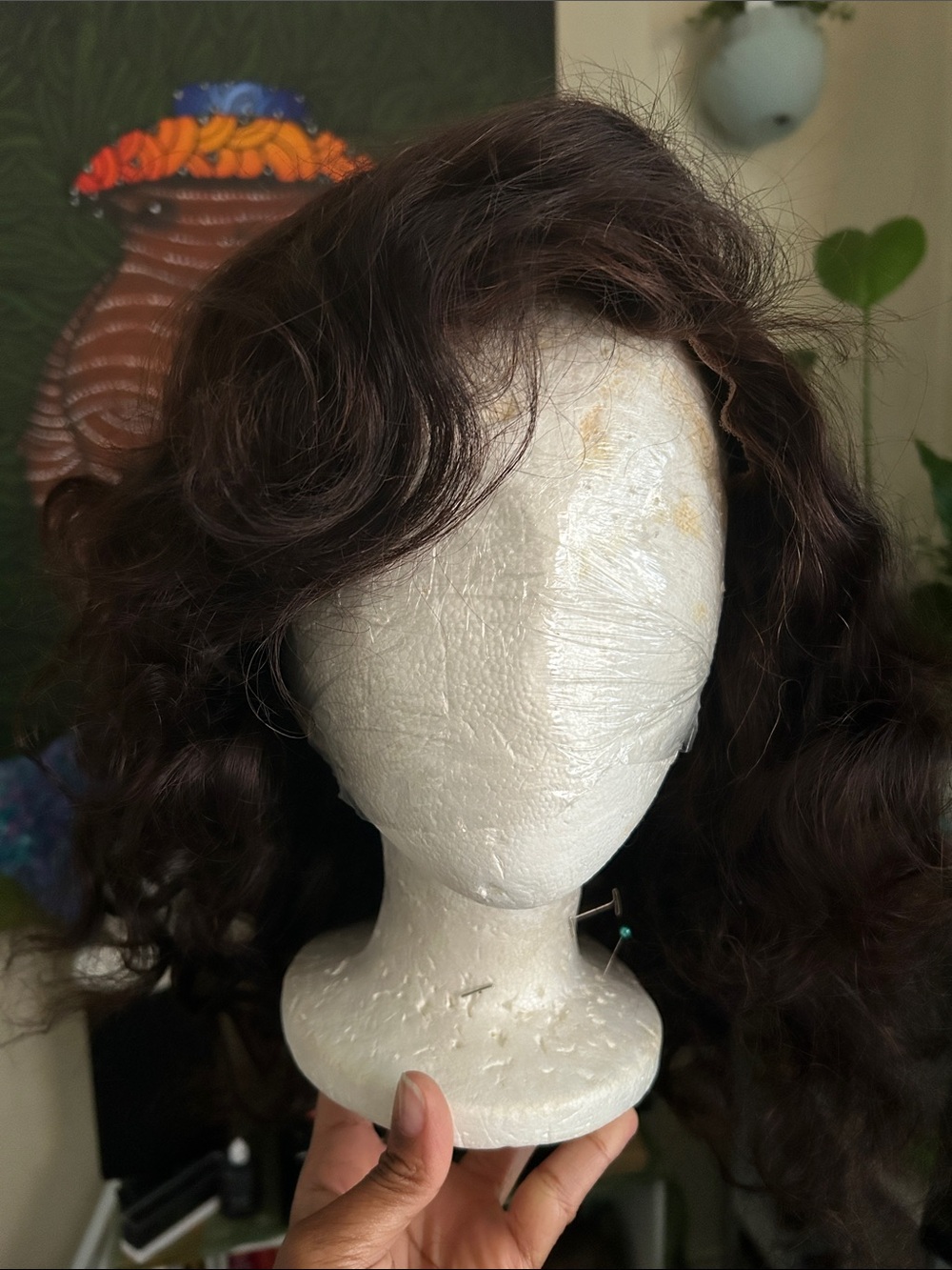 Wavy Burgundy human hair Wig with Adjustable Band